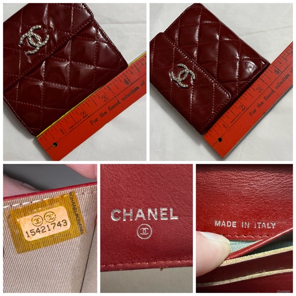 AUTHENTIC CHANEL Red Matelasse Patent Leather Interlocking C CC Quilted Wallet - Picture 8 of 16